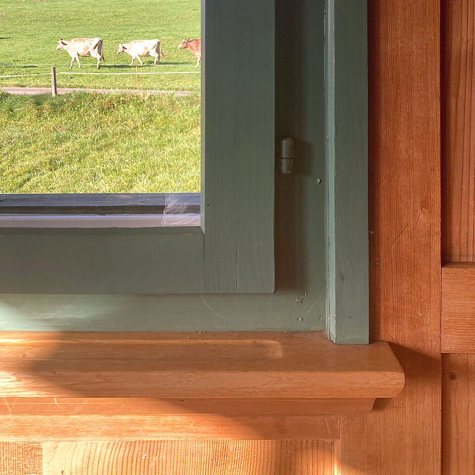 Grüner Holzfensterrahmen